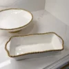 Inspire Me! Home Decor Gold And White Beaded Loaf Baking Dish