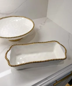 Inspire Me! Home Decor Gold And White Beaded Loaf Baking Dish