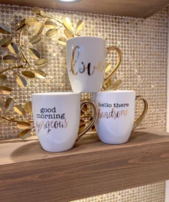 Inspire Me! Home Decor White Mug With Gold Handle (2 Styles)