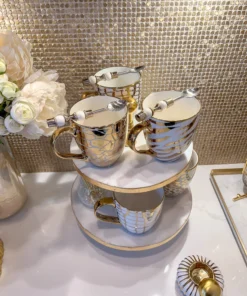 Inspire Me! Home Decor Marble Two Tier Cake Stand With Gold Detail