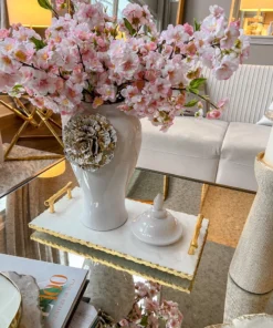 Inspire Me! Home Decor Rectangle Marble Tray With Gold Handles & Hammered Gold Edge