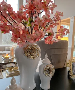 Inspire Me! Home Decor White Ginger Jar With Large Gold Flower Detail (3 Sizes)