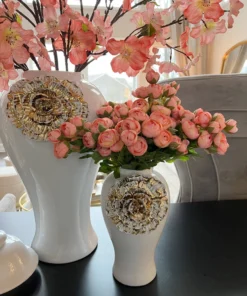 Inspire Me! Home Decor White Ginger Jar With Large Gold Flower Detail (3 Sizes)