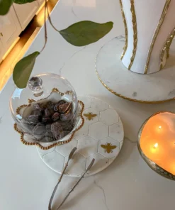 Inspire Me! Home Decor Round Marble Platter With Gold Bees