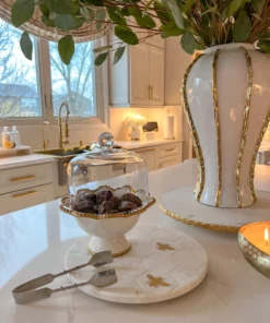 Inspire Me! Home Decor Round Marble Platter With Gold Bees