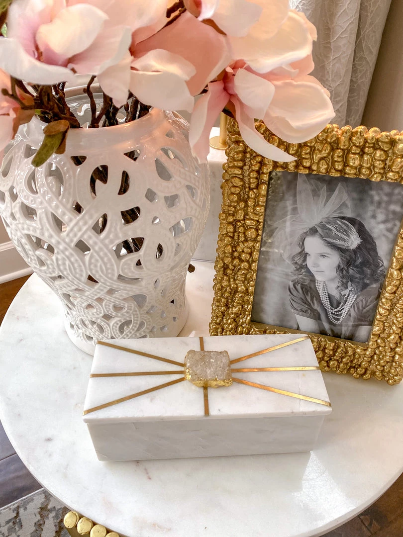 Inspire Me! Home Decor Marble Decorative Box With Gold Agate Handle