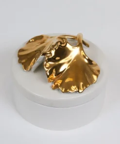 Inspire Me! Home Decor Gold Leaf And White Trinket Box