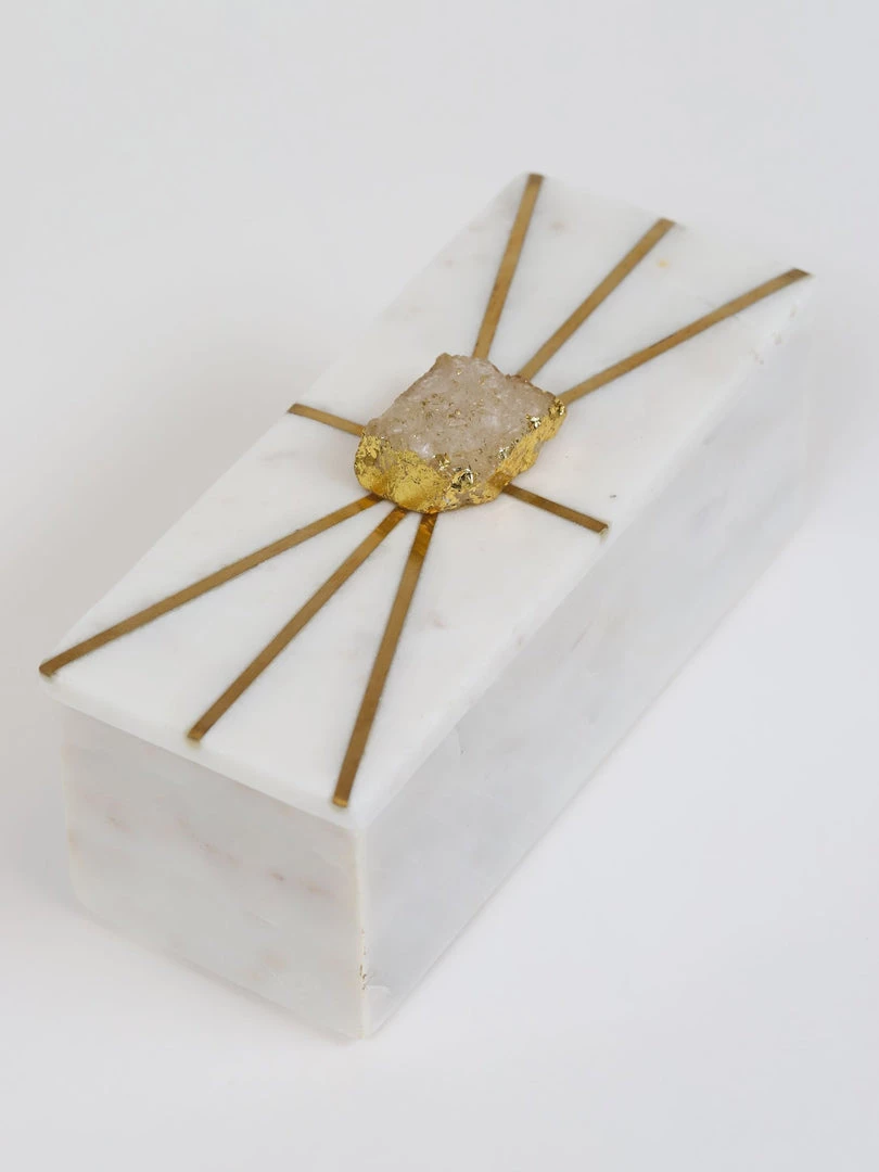 Inspire Me! Home Decor Marble Decorative Box With Gold Agate Handle