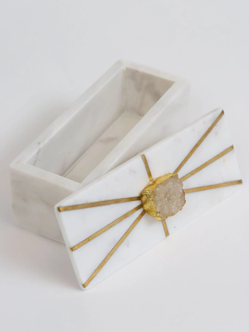 Inspire Me! Home Decor Marble Decorative Box With Gold Agate Handle