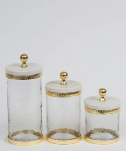 Inspire Me! Home Decor Gold Textured Rim Canisters W/ Marble Lid (3 Sizes)