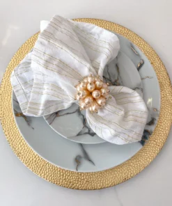 Inspire Me! Home Decor Gold Beaded Pearl Napkin Rings (Set Of 4)