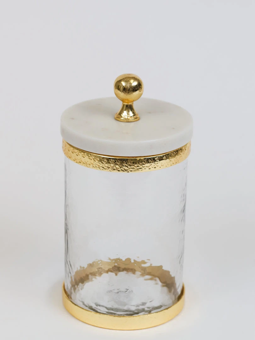 Inspire Me! Home Decor Gold Textured Rim Canisters W/ Marble Lid (3 Sizes)