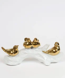 Inspire Me! Home Decor Gold Birds On White Branch Sculpture