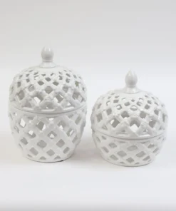 Inspire Me! Home Decor White Latticework Lidded Jar (2 Sizes) KITCHEN