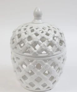 Inspire Me! Home Decor White Latticework Lidded Jar (2 Sizes) KITCHEN