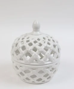Inspire Me! Home Decor White Latticework Lidded Jar (2 Sizes) KITCHEN