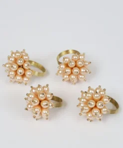 Inspire Me! Home Decor Gold Beaded Pearl Napkin Rings (Set Of 4)
