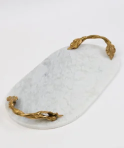 Inspire Me! Home Decor White Marble Tray With Gold Leaf Handles