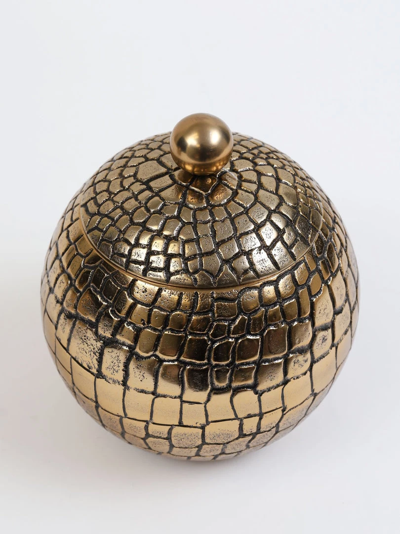 Inspire Me! Home Decor Round Gold Jar With Crocodile Print Pattern (2 Sizes)