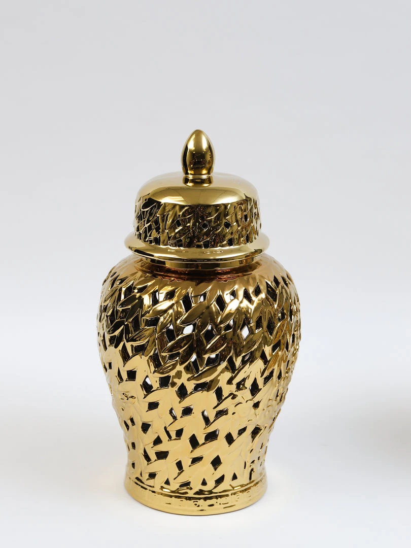 Inspire Me! Home Decor Gold Leaf Pattern Ginger Jar (2 Sizes)