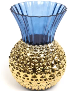 Inspire Me! Home Decor Blue & Gold Textured Vase (2 Sizes)