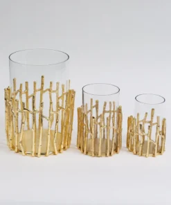 Inspire Me! Home Decor Glass Hurricane/Faux Floral Vase With Gold Twig Design (3 Sizes)