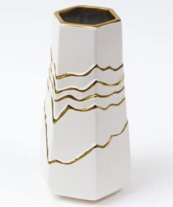 Inspire Me! Home Decor White And Gold Ceramic Striped Vase