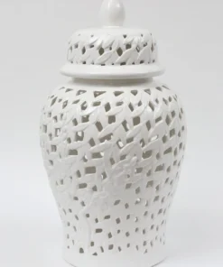 Inspire Me! Home Decor White Leaf Pattern Ginger Jar (2 Sizes)