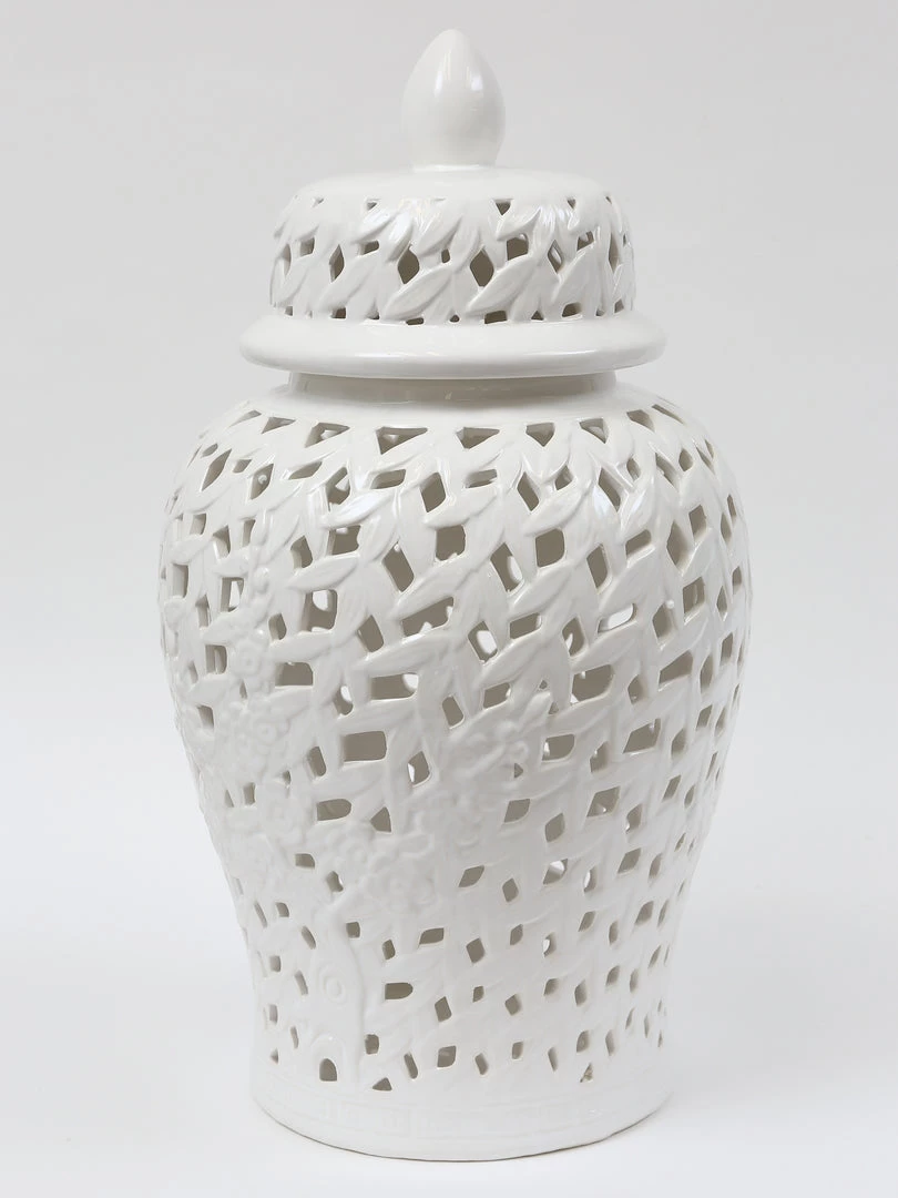 Inspire Me! Home Decor White Leaf Pattern Ginger Jar (2 Sizes)
