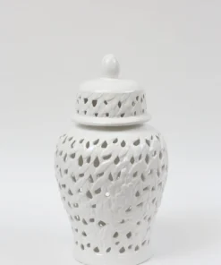 Inspire Me! Home Decor White Leaf Pattern Ginger Jar (2 Sizes)