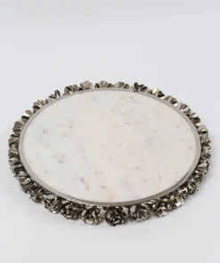 Inspire Me! Home Decor Round Marble Tray With Silver Floral Edge