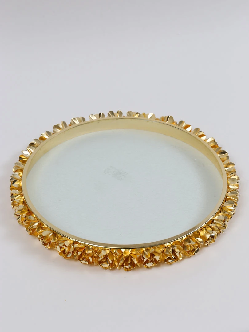 Inspire Me! Home Decor Round Glass Tray With Gold Floral Edge