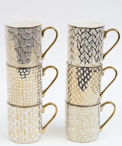 Inspire Me! Home Decor 14 Oz. Detailed Abstract Gold Pattern Print Mugs (6 Designs)