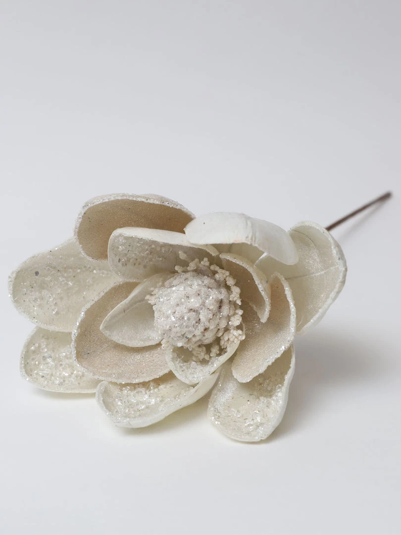 Inspire Me! Home Decor Floral Stems Large White Beaded Magnolia Stem