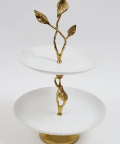 Inspire Me! Home Decor White Double Tier Tray With Gold Leaf Details And Base