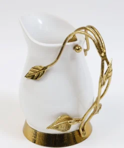 Inspire Me! Home Decor White Ceramic Pitcher With Gold Leaf Handle And Base