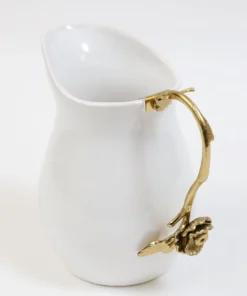 Inspire Me! Home Decor White Ceramic Pitcher With Gold Flower Handle