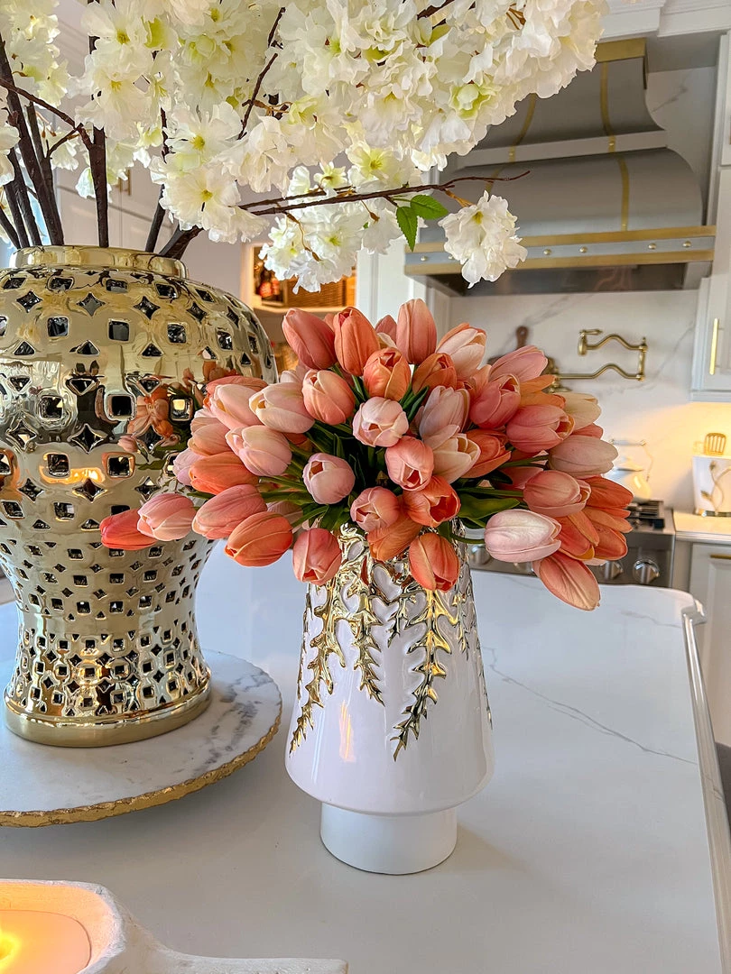 Inspire Me! Home Decor White Ceramic Vase With Gold Vine Design (3 Sizes)