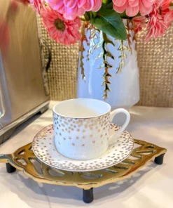 Inspire Me! Home Decor Bone China Gold & White Dotted Cup & Saucer