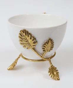Inspire Me! Home Decor White Ceramic Bowl With Gold Leaf Details (2 Sizes)