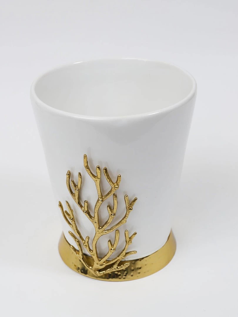 Inspire Me! Home Decor White Ceramic Utensil Holder With Gold Textured Details & Base " From Pops Of Color Home Collection"