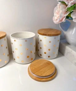 Inspire Me! Home Decor Gold Polka Dots Lidded Jar