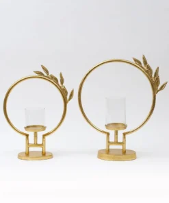 Inspire Me! Home Decor Golden Circle Leaf Design Hurricane Candle Holder (2 Sizes) " From Pops Of Color Home Collection"