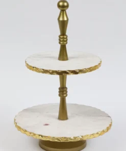 Inspire Me! Home Decor Two-Tiered Marble Cake Stand With Gold Base