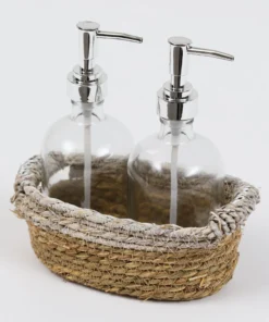 Inspire Me! Home Decor Silver Glass Soap Dispenser And Basket Set (3-piece Set)