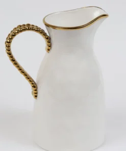 Inspire Me! Home Decor White Porcelain Pitcher With Gold Beaded Handle