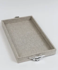 Inspire Me! Home Decor Grey Textile Tray With Silver Leaf Handle (2 Sizes)