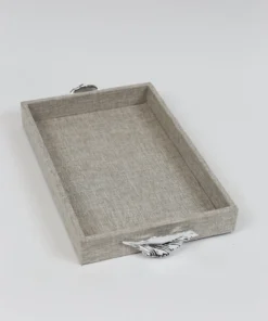 Inspire Me! Home Decor Grey Textile Tray With Silver Leaf Handle (2 Sizes)