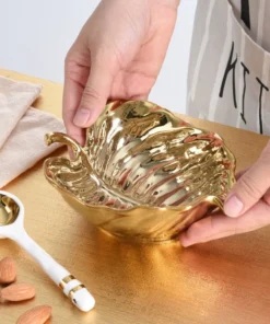 Inspire Me! Home Decor Gold Leaf Snack Bowl And Spoon Set