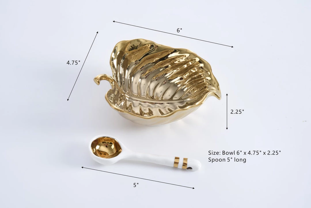 Inspire Me! Home Decor Gold Leaf Snack Bowl And Spoon Set